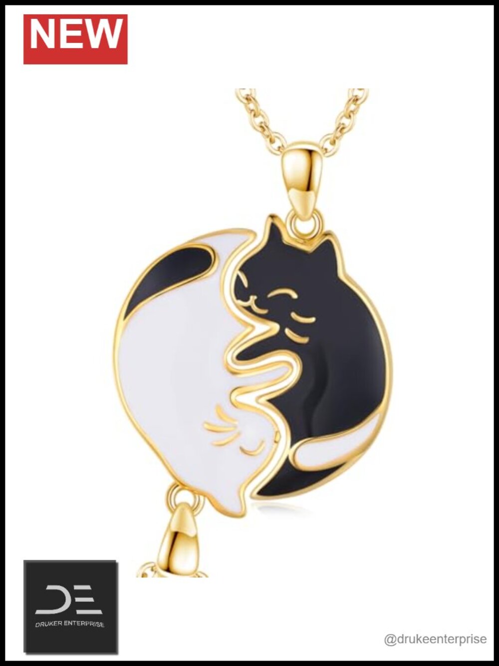 Yin Yang Cat Matching Necklace Set 925 Sterling Silver Hypoallergenic BFF Gift